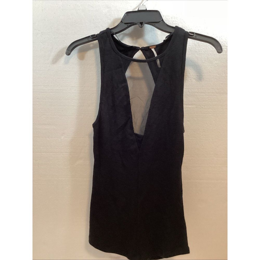 Free People Women S Black Sleeveless V Neck Sheer Top SKU # 59980